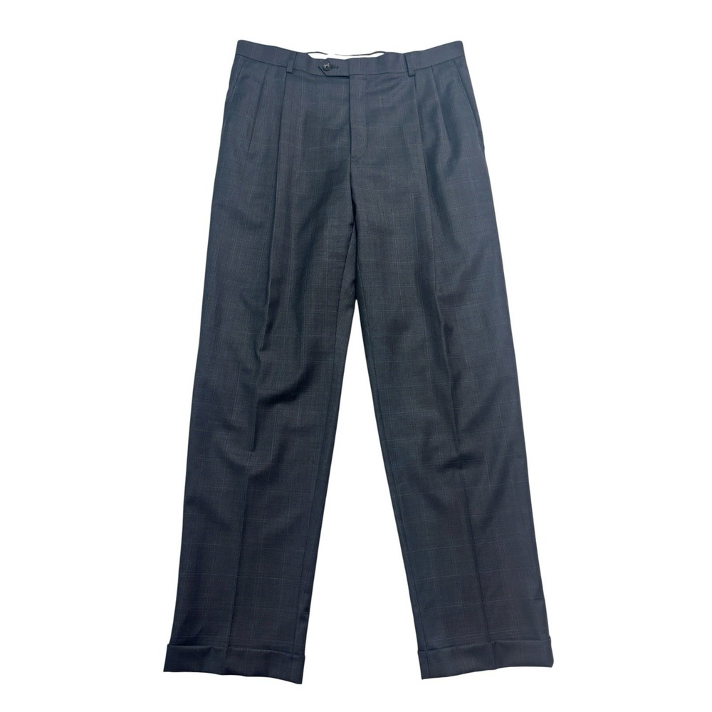 Hart Schaffner‎ Marx 36x33 Charcoal Windowpane Dress Suit Pants Trousers Wool